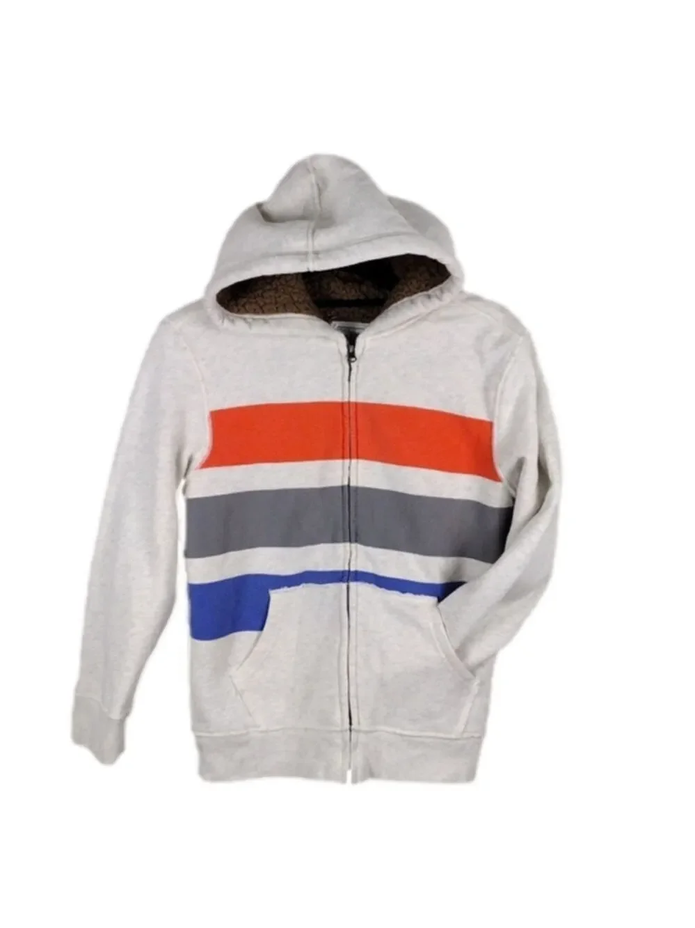 Children's Place Oatmeal Multicolored Striped Hooded Long Sleeve Zip Up Jacket